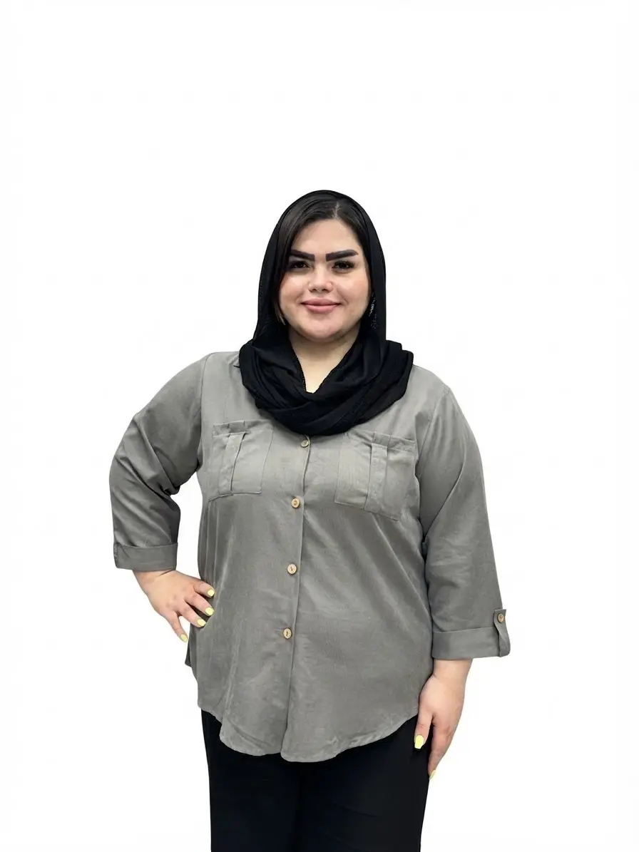 شومیز مانتویی کتان سیلک سایز بزرگ زنانه دکمه دار